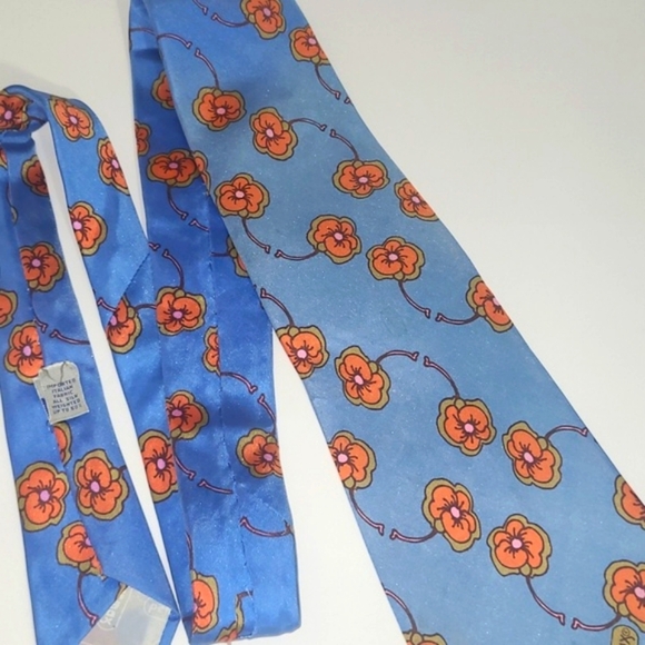 Peter Max Silk Tie Signed Pop Art Vintage Retro Blue w Orange Pink Floral Print - Picture 3 of 9